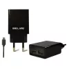 Ceļojumu lādētājs Beline Beli0011 — 2×USB pieslēgvietas, microUSB kabelis, 2A izeja, melns