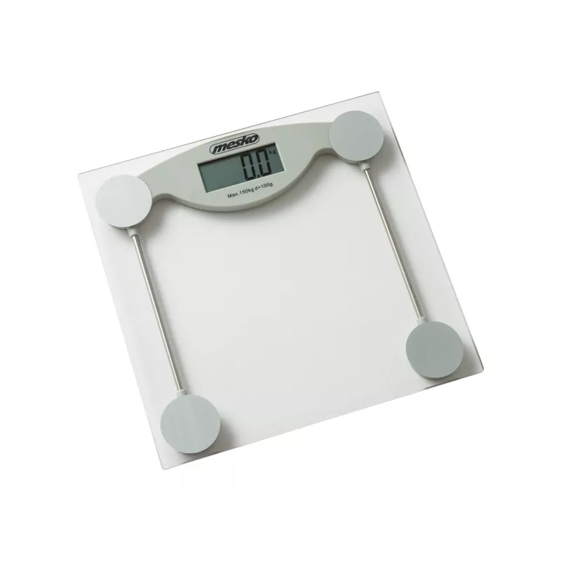 Elektroniskie personiskie svari Mesko MS 8137 — ietilpība 150 kg, precizitāte 100 g, balts/caurspīdīgs