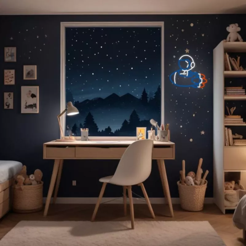 Dekoratīvā neona gaisma MANTA SNL90MT Style Neon Lights — Astronauts uz raķetes motīvs