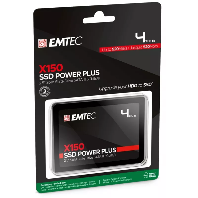SSD disks Emtec X150 4 TB 2,5 collu SATA III 3D NAND modelis ECSSD4TX150
