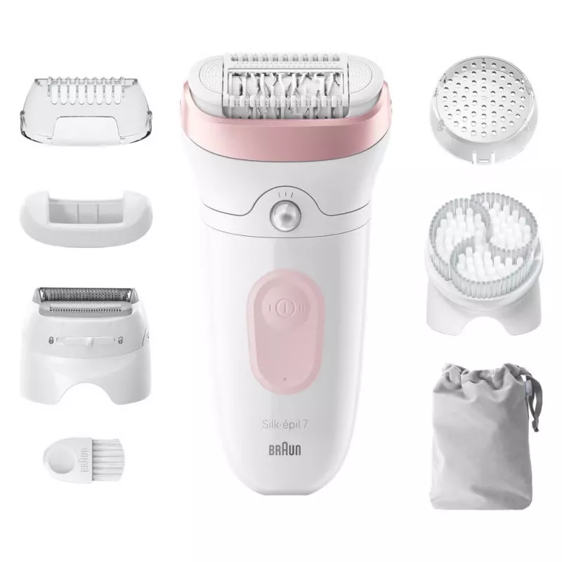 Braun Silk-epil 7 SE7-060 epilators, 40 pincetes, rozā/baltā krāsā