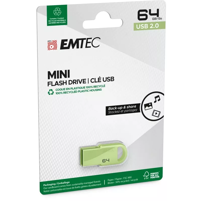 USB zibatmiņa Emtec D250 Mini 64GB USB Type-A 2.0 Melna