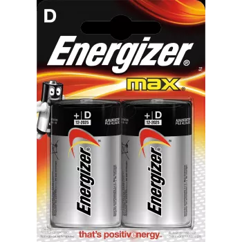 Vienreizējās lietošanas baterija Energizer MAX D Alkaline 1,5 V, D izmērs, 2 gab., cilindriska, 139 g, 10 gadu uzglabāšanas laiks