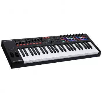 M-Audio Oxygen Pro 49 MIDI klaviatūras kontrolleris — 49 taustiņi, 16 spilventiņi, 9 faderi, OLED displejs, USB, MIDI izeja