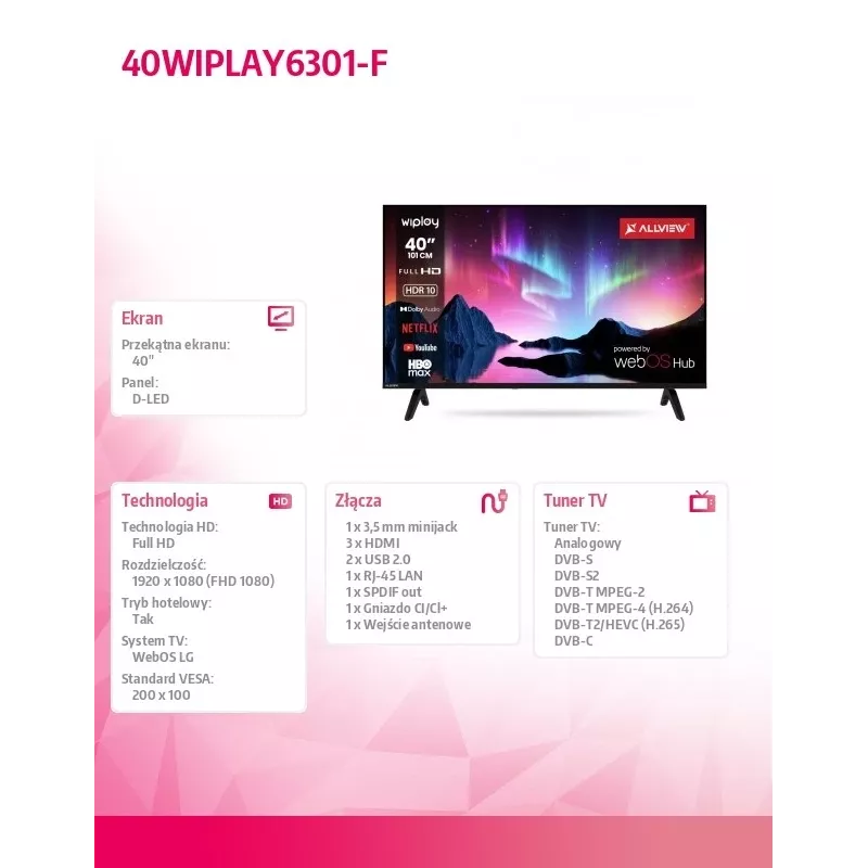 TV LED 40 collas 40WIPLAY6301-F