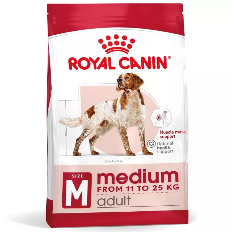 Sausā suņu barība Royal Canin SHN Medium Adult 15 kg — pilnvērtīgs uzturs pieaugušiem vidējo šķirņu suņiem, mājputnu gaļa, 25% olbaltumvielu, 14% tauku