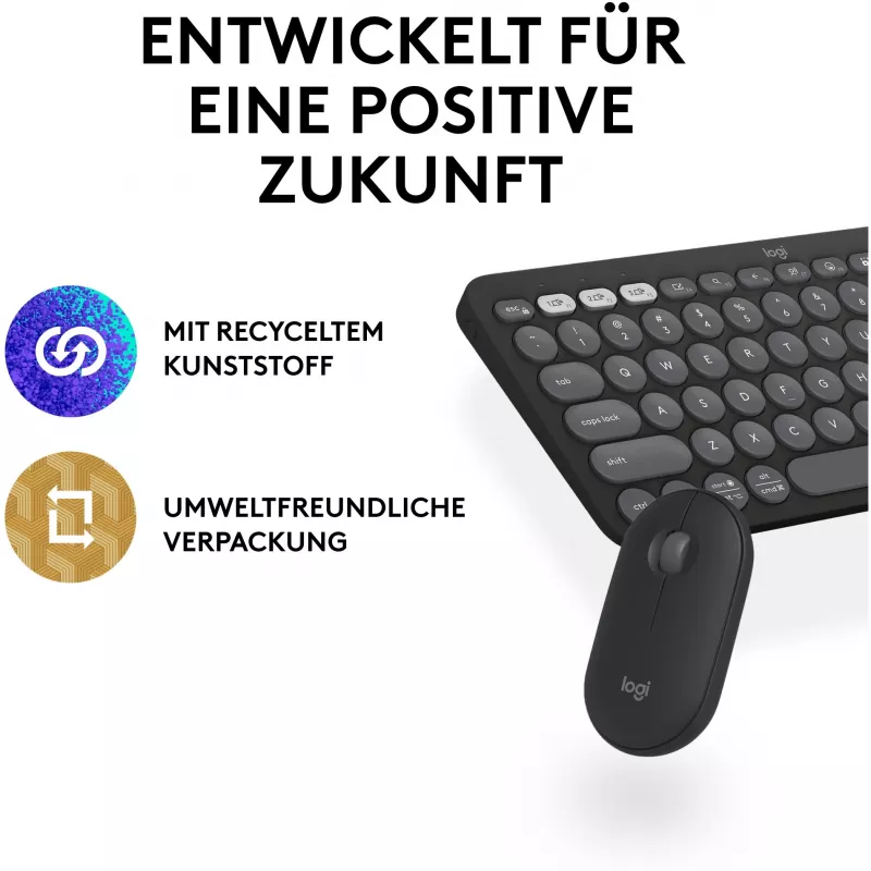 Logitech Pebble 2 Combo bezvadu tastatūra un pele QWERTZ vācu grafīta krāsā
