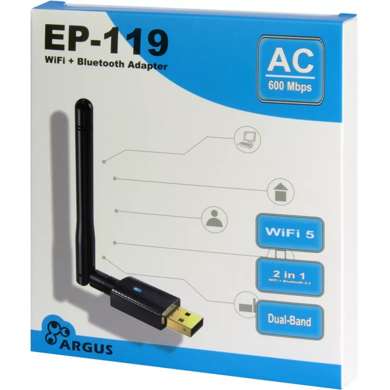 USB Wi‑Fi / Bluetooth adapteris INTER-TECH EP-119, Wi‑Fi 5 (802.11ac), divjoslu 600 Mbit/s