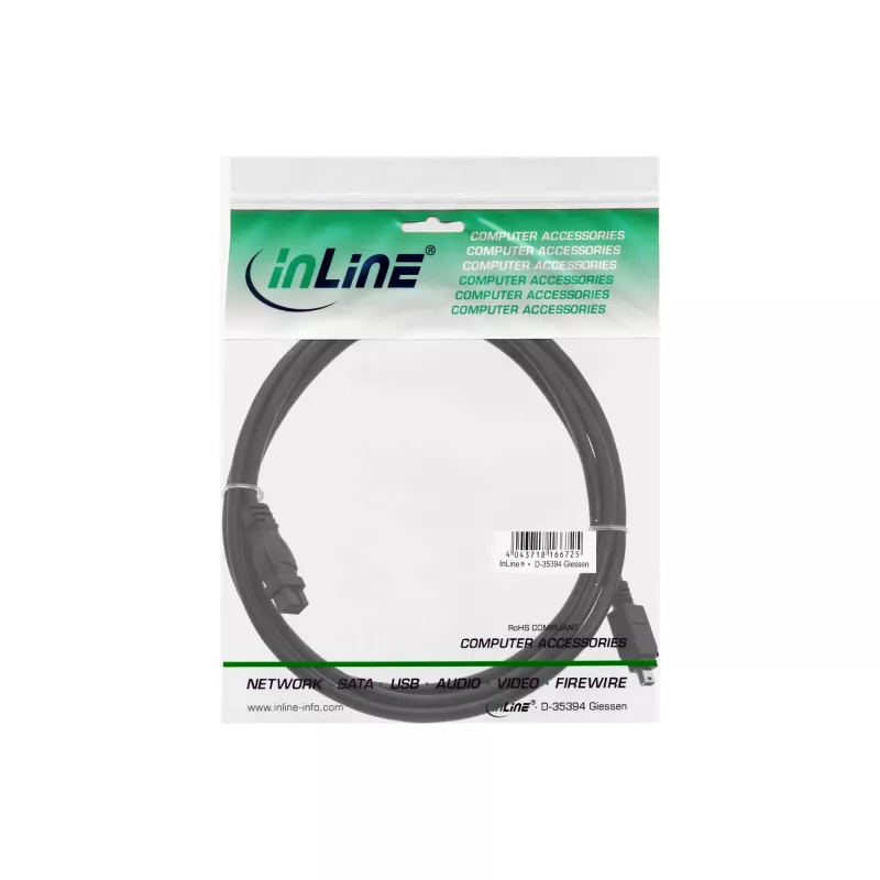 FireWire 400 uz 800 kabelis InLine 34901 1m vīriešu/vīriešu melns