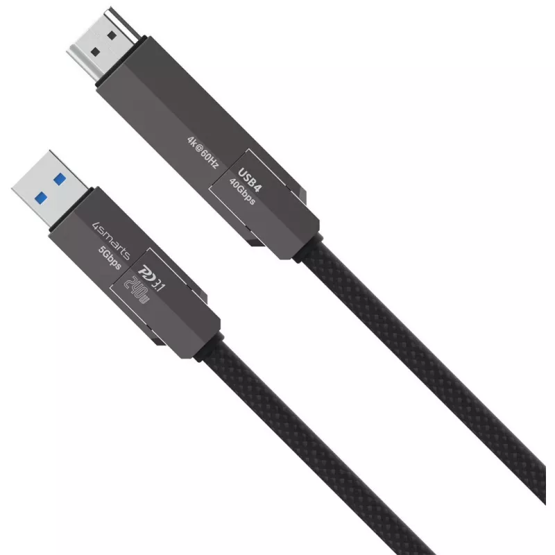 USB4 HDMI kabelis 4smarts ComboCord 240W 1,5 m – USB4 uz HDMI, 240W strāvas piegāde, 1,5 m garums