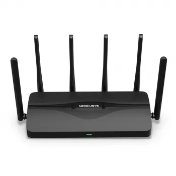 Galda maršrutētājs MERCUSYS MR47BE — Trīsjoslu Wi‑Fi 7 (2,4/5/6 GHz), 9300 Mbps, 3× RJ‑45, 2,5 GbE, 6 ārējās antenas