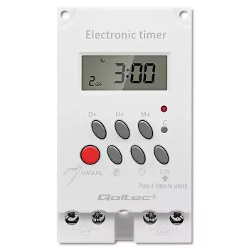 DIN-sliedes elektroniskais taimeris QOLTEC PC0629 — 24V barošana, 16A izeja