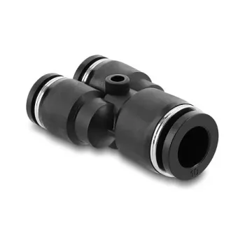 Pneimatiskais Y veida savienotājs DELOCK 2×8 mm → 1×10 mm ar montāžas atveri, metāls/plastmasa, 44 mm