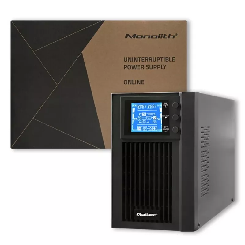 Qoltec 53042 nepārtrauktās barošanas avots (UPS) Dubultās pārveidošanas (Online) 1 kVA 800 W 2 maiņstrāvas kontaktligzdas