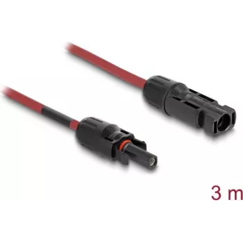 Kabelis DELOCK 90971 saules paneļu piederums, 3 m, 4 mm² dzīslas, DL4 vīrišķais–sievišķais, 1000 V līdzstrāva, sarkans/melns