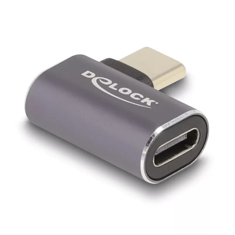 DELOCK USB adapteris 40 Gbps USB Type-C PD 3.0 100 W vīrišķais uz sievišķo leņķveida pa kreisi/pa labi 8K 60 Hz metāls