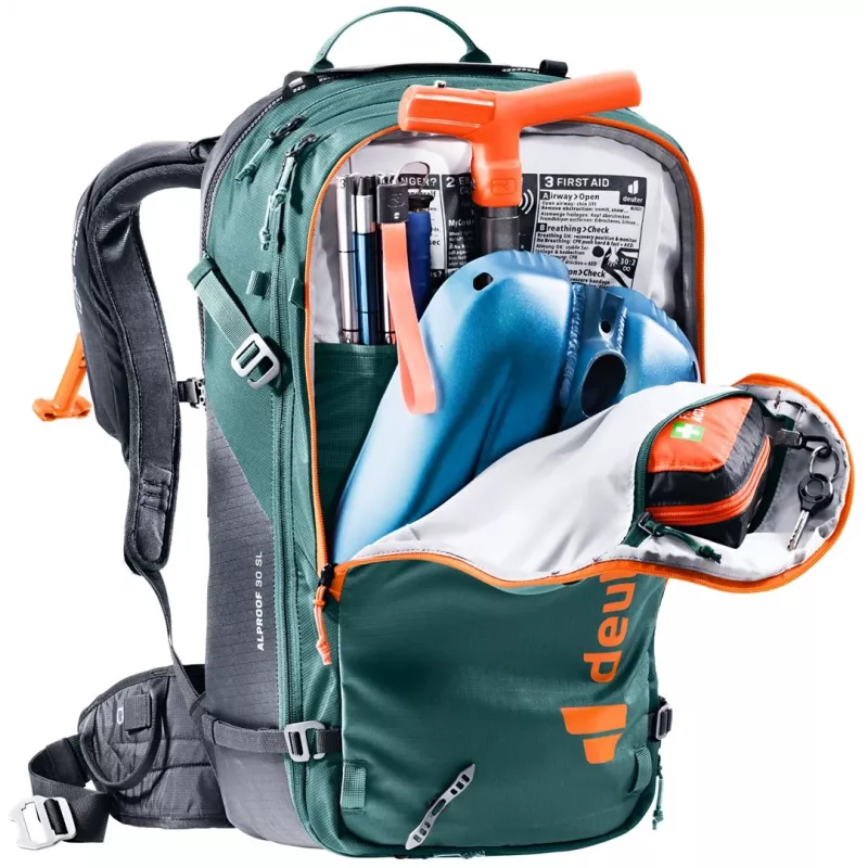 Deuter Alproof 30 SL lavīnu mugursoma - Melna/Zaļa džinsa