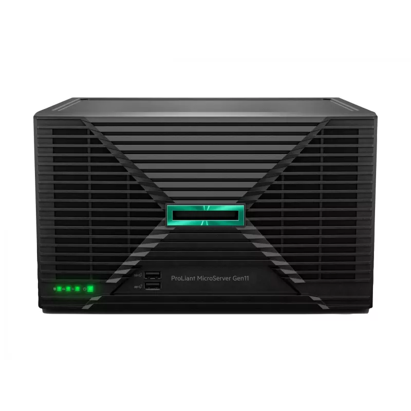 Server HP Enterprise ProLiant MicroServer Gen11 6325P 3.5 GHz 4 kodolu 1P 32 GB DDR5 4LFF NHP 2×4 TB HDD 180 W barošanas bloks