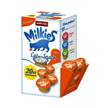 Šķidra piena kārums pieaugušiem kaķiem animonda Harmony ANIMONDA Milkies tilpuma iepakojums 20 x 15 g, piena garša, šķidrs