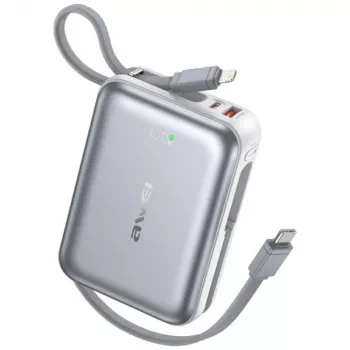 Pārnēsājams ārējais akumulators Awei C03 20000mAh ar 45W izeju un integrētu USB-A/USB-C kabeli