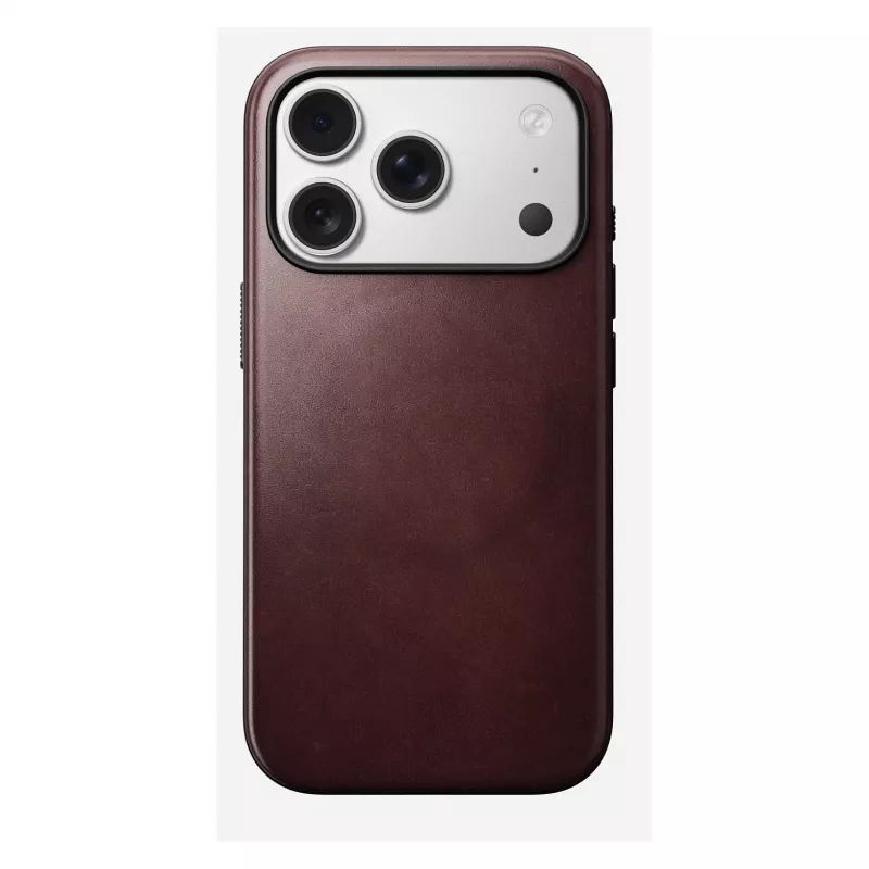 Mobilā telefona vāciņš Nomad Modern Leather vāciņš iPhone 17 Pro, āda + TPU + PC, piemērots 16 cm (6,3 collu) ekrānam, bordo