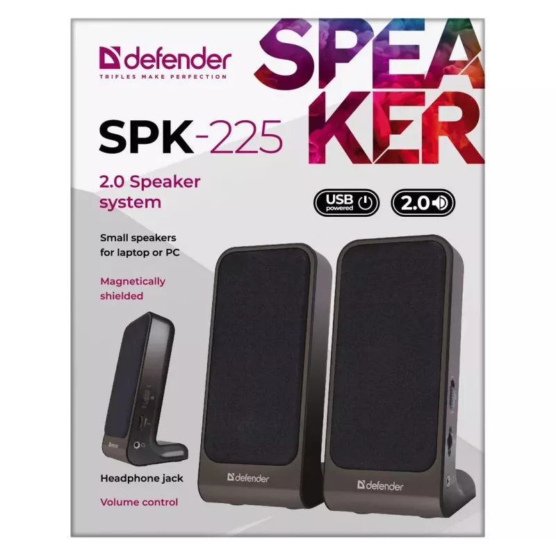 DEFENDER SPK-225 vadu skaļruņi, 2.0, 4 W RMS, USB/DC 5 V, 3,5 mm, melni