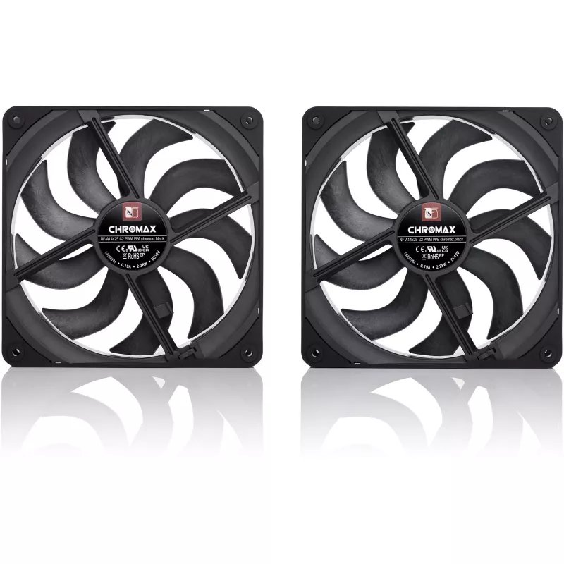 Noctua NF-A14x25 G2 PWM Sx2-PP chromax.Melns 140mm dubultā ventilatora komplekts