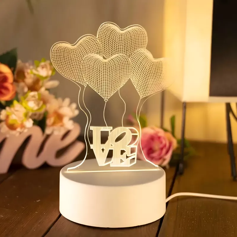Nakts lampa Extralink HOME 3D optiskā ilūzija Četras sirdis USB galda lampa