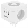 Strāvas sadalītājs Kerg M02730 — 2 F tipa rozetes, 3 USB pieslēgvietas (USB-A + USB-C), 16A 250V~, 1,5 m kabelis, balts