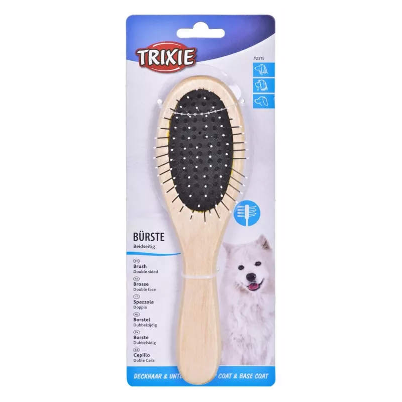 Suņu suka Trixie 2315 Koks abpusēja neilona sariņi, koka rokturis, 225×55 mm