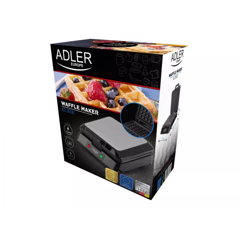 Adler AD 3036 vafeļu gludeklis 4 vafelēm Melns, Pelēks 1500 W