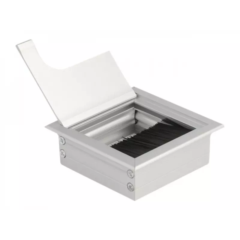 DeLOCK kabeļu grommets galda montāžai ar birsti 80x80x28 mm sudraba krāsā