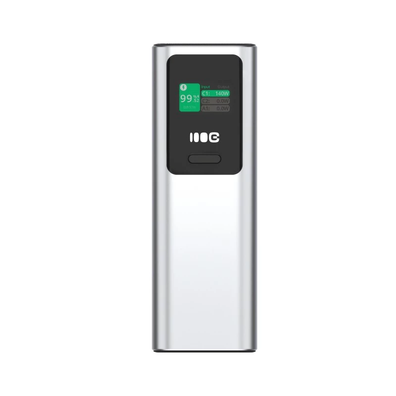 Portatīvais akumulators Green Cell PBGC25UD, 25200 mAh, Li‑Ion, 140 W kopējā jauda, 2× USB‑C + 1× USB‑A, OLED displejs, alumīnija korpuss