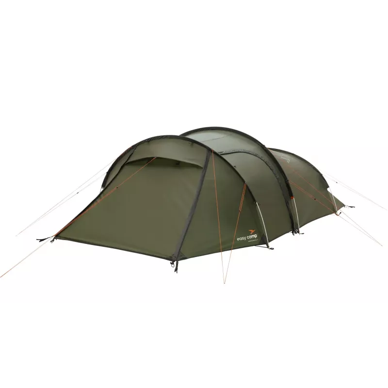 Tuneļtelts easy camp Pasvik 4 — 4-personu, stingrs karkass, 3 m ūdensnecaurlaidīga virsjumta, alumīnija stieņi, tumši zaļa, 2350×4050×1200 mm