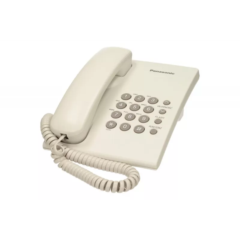 Analogais tālrunis Panasonic KX-TS500PDW — 16 pogas, balts, galda/sienas stiprinājums, 100 ierakstu tālruņu katalogs