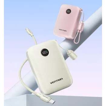 Ārējais akumulators Vention 20000mAh 22.5W — 2× USB‑C, 1× USB‑A, Bēšs