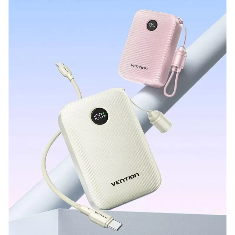 Ārējais akumulators Vention 20000mAh 22.5W — 2× USB‑C, 1× USB‑A, Bēšs