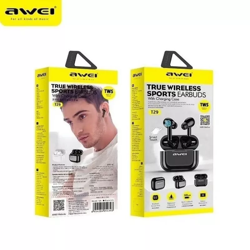 AWEI Bluetooth 5.0 T29 TWS austiņas + dokstacija melna/melna