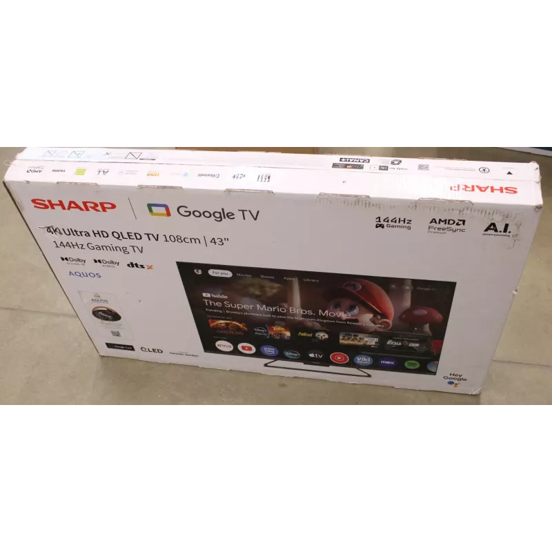 Smart TV Sharp 43HR7265E 43 collas (108 cm) 4K UHD LED, Google TV, Wi‑Fi, HDMI/USB/RJ45 — Melns — Bojāts iepakojums