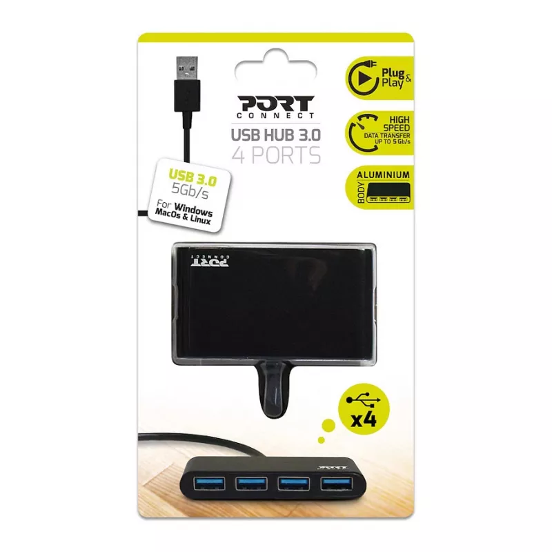 USB centrmezgls Port Designs 900121 USB 3.2 Gen 1 Type-A 5000 Mbit/s Melns