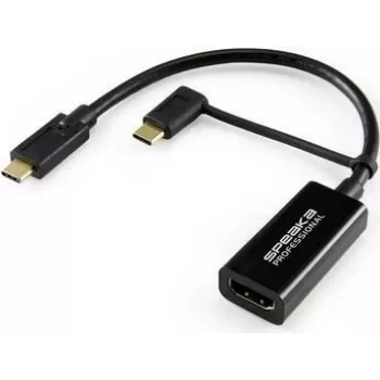 SpeaKa Professional SP-9015340 Video kabeļa adapteris 0,15 m USB Type-C HDMI melns (SP-9015340)