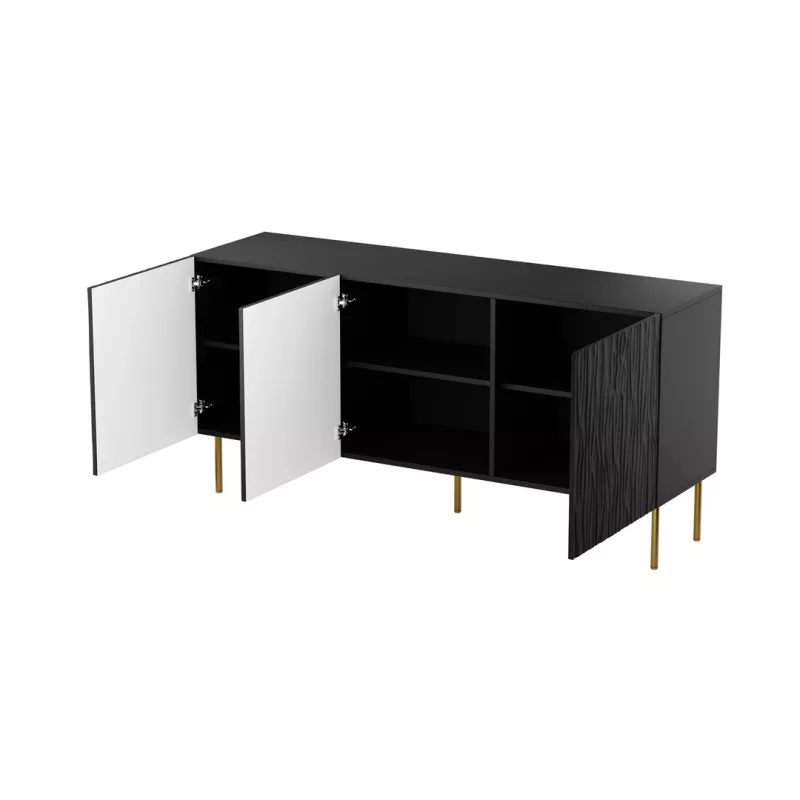 Kumode cama meble JUNGLE 1520×405×745 mm matēti melna ar zelta kājām, skaidu plāksne