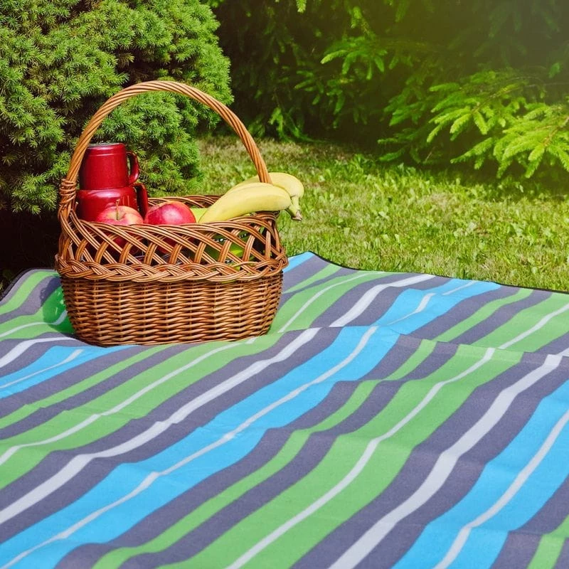 Piknika sega PROMIS KP200PZ, zaļas svītras, 200 x 150 cm