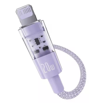 USB-C uz Lightning ātrās uzlādes kabelis Baseus Gem 1 m 20 W violets, neilona apvalks, 7 kontaktu Lightning