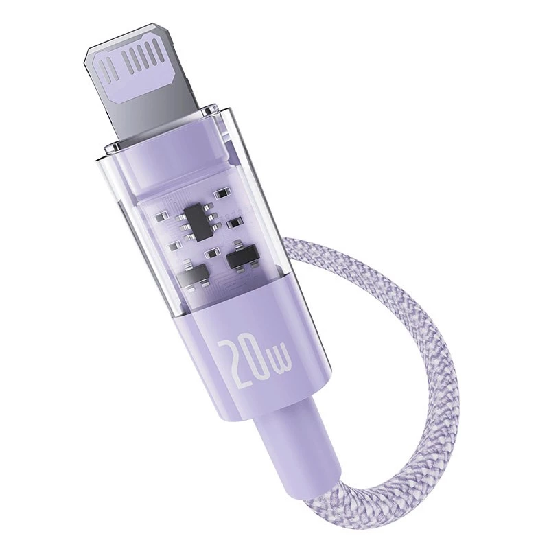 USB-C uz Lightning ātrās uzlādes kabelis Baseus Gem 1 m 20 W violets, neilona apvalks, 7 kontaktu Lightning