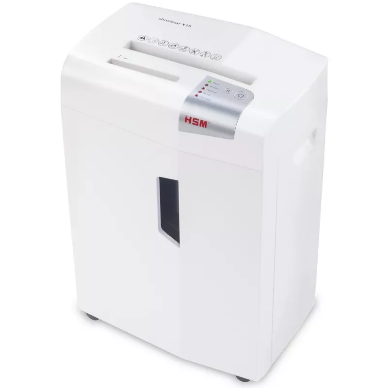 Papīra smalcinātājs HSM X15, daļiņu griezums P-4, 23 cm darba platums, 16 lapu ietilpība, 26 L tvertne, sudraba