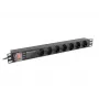 Strāvas sadales bloks LANBERG PDU-PRO-07F-0200-BK — 1U plaukta PDU, 7 Type F rozetes, 16 A, 2 m kabelis, melns