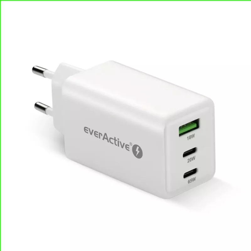 Strāvas lādētājs everActive SQ-655Q 65W, 1×USB-A + 2×USB-C ātra uzlāde