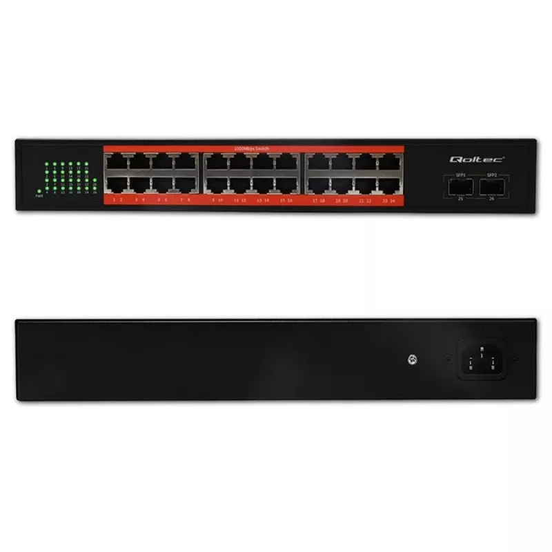 Tīkla slēdzis QOLTEC Gigabit Ethernet PoE 24xRJ45 2xSFP