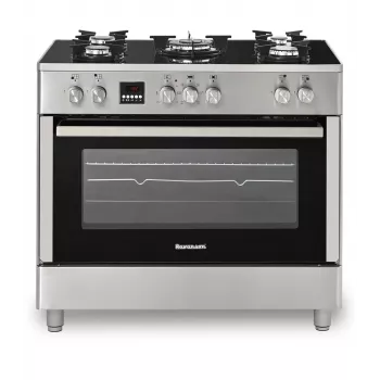Brīvi stāvoša gāzes-elektriskā plīts Ravanson KWGE-K90, 5 gatavošanas zonas, 90 cm, inox